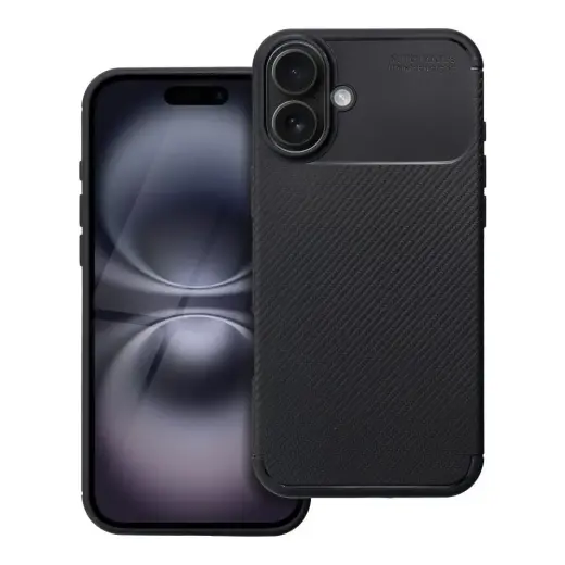 Carbon Premium telefono dėklas iPhone 16 Plus juodas
