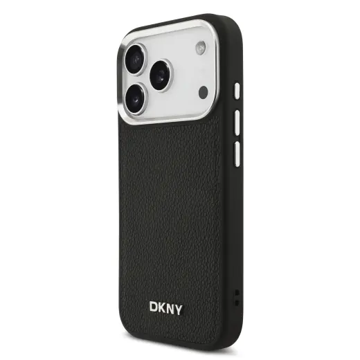 DKNY PU Leather Metal Logo Wrist Chain MagSafe Case for iPhone 17 Pro Black