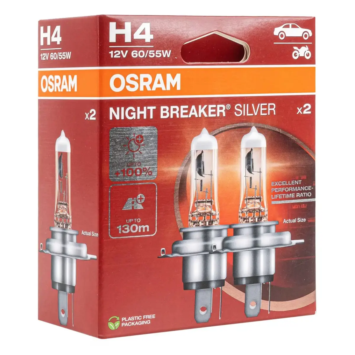 Halogen Bulbs Osram H4 12V NIGHT BREAKER SILVER +100% /2 pcs
