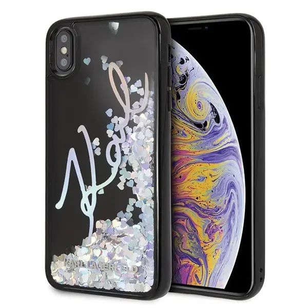 Karl Lagerfeld KLHCI65KSIGMU iPhone Xs Max czarny|black hard case Signature Liquid Glitter Sequins