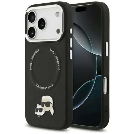 Karl Lagerfeld Karl & Choupette Pins MagSafe Case for iPhone 17 Pro Black