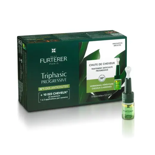 Set, Rene Furterer, Triphasic Progressive, Anti-Hair Loss, Ampoules Treatment Serum, Hair Growth, For Scalp, For Women, 8 pcs, 5.5 ml