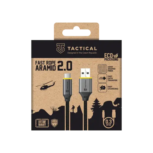 Tactical Fast Rope 2.0 duomenų perdavimo ir įkrovimo laidas | USB-A į USB-C | 100W | 0.3m