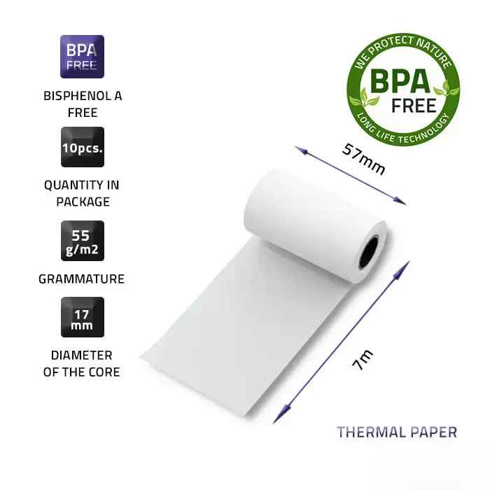 Qoltec Thermal roll 57 x 7 | 55g/m2 | 10pcs | BPA free
