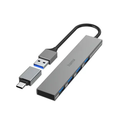 Hama Prime Line üliõhuke USB 3.2 Gen 1 4-pordiline USB-jaotur 00200141 hall