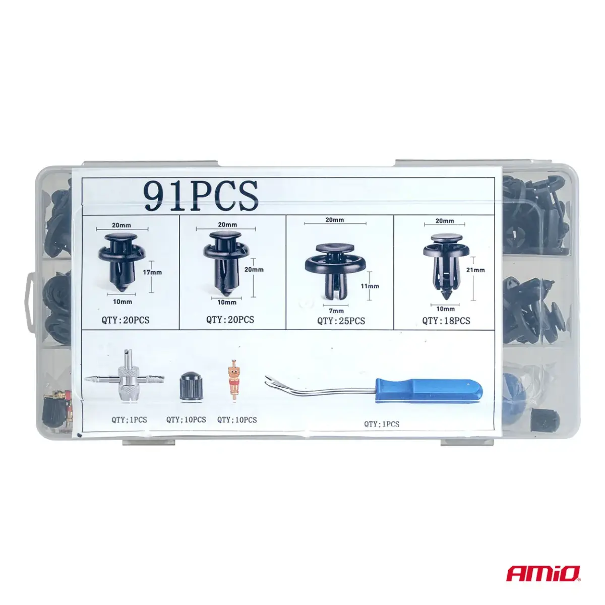 Car body clips set 83+18 pcs with tools AMIO-04740