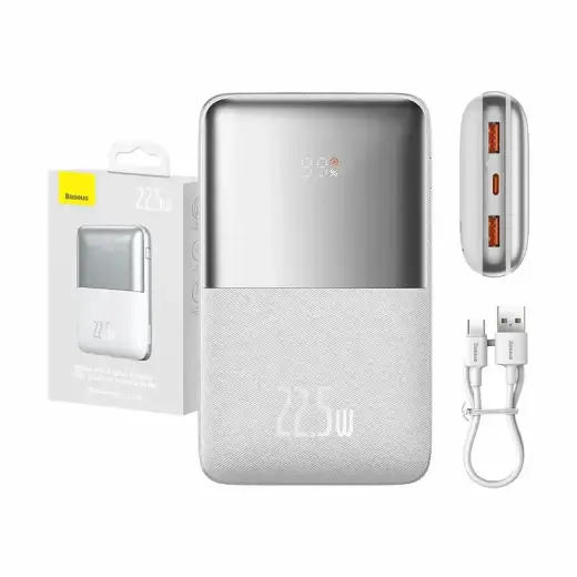 Ārējais akumulators Baseus Bipow Pro 20000mAh, 2xUSB, Tips C, 22.5W (balts)