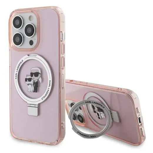 Karl Lagerfeld KLHMP15XHMRSKCP iPhone 15 Pro Max 6.7" pink|pink hardcase Ring Stand Karl&Choupette MagSafe