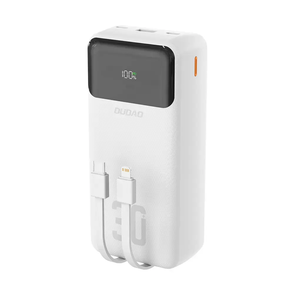 Dudao K15Max ārējais akumulators (powerbank) | 30 000 mAh | 22.5W | PD | USB-C, Lightning | balts