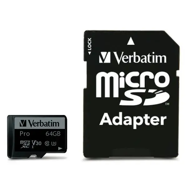 Verbatim 64GB microSD Card + Adapter Pro U3 black 47042