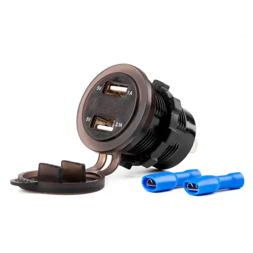 Waterproof phone charger with digital voltometer 2xUSB 12/24V MOD-06