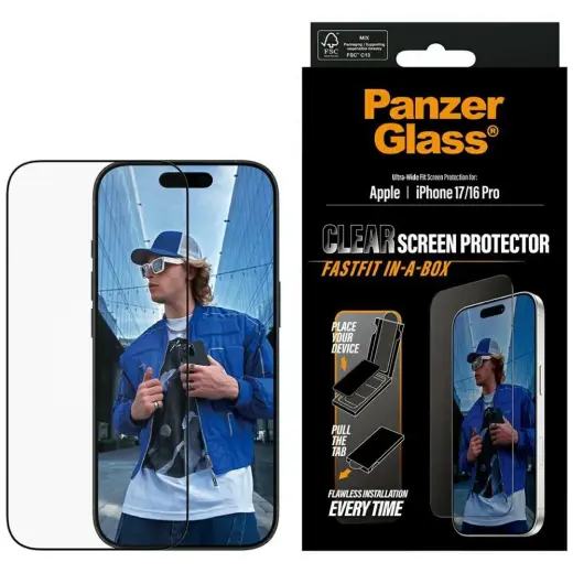 PanzerGlass Ultra-Wide Fit Fastfit Tempered Glass for iPhone 17 | 16 Pro