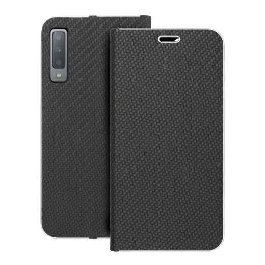 LUNA Book Carbon knyginio tipo telefono dėklas Samsung Galaxy A7 (2018) (A750) juodas