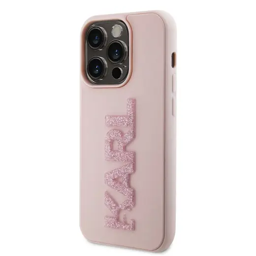 Karl Lagerfeld 3D Rubber Glitter Logo Karl Case for iPhone 15 Pro Max Pink