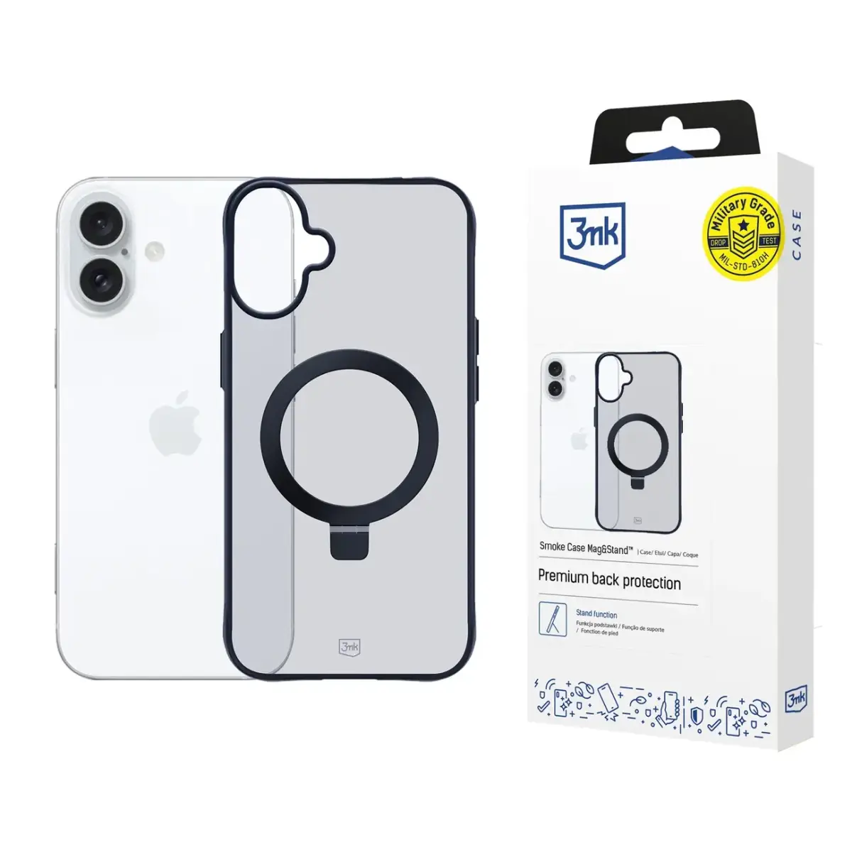 3mk Smoke Case Mag&Stand for Apple iPhone 16 plus - transparent