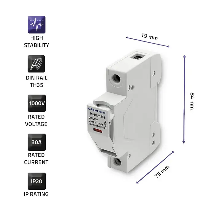 Qoltec Fuse base with diode + DC fuse| 1P|1000V |30A |10x38 |solar