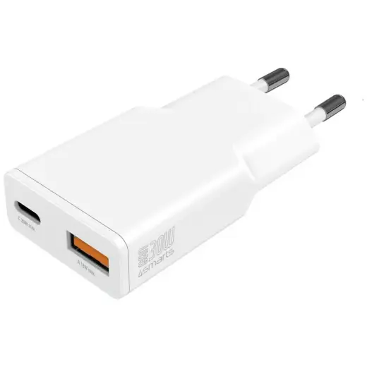 4smarts PDPlug Duos Slim tīkla lādētājs | 30W | PD, GaN | USB-C, USB-A | balts