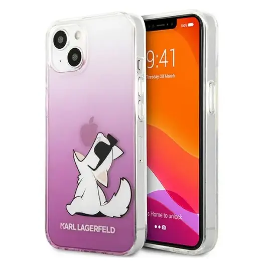 KLHCP13MCFNRCPI Karl Lagerfeld PC|TPU Choupette Eat Case for iPhone 13 Pink