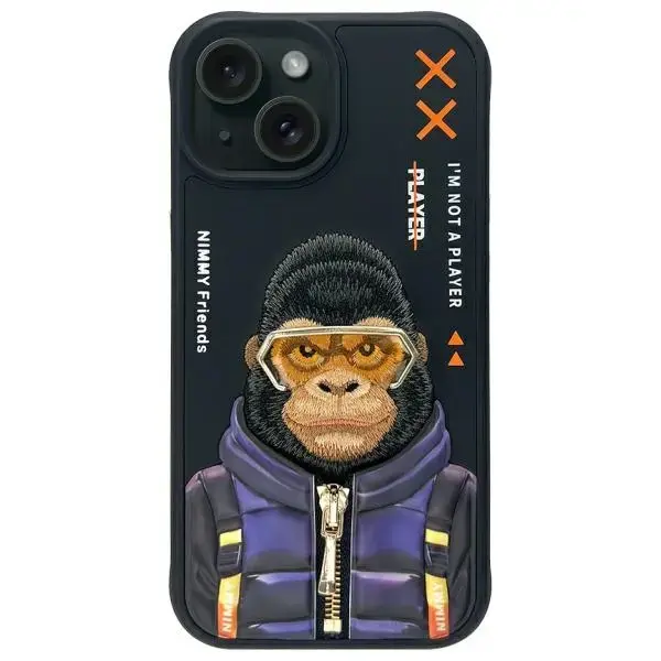 Cool&Cute 2.0 Monkey telefona maciņš priekš iPhone 15 melns