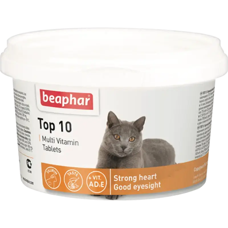 Vitamīnizēta papildbarība : Beaphar vitamīni TOP 10 cat, 180 tab.