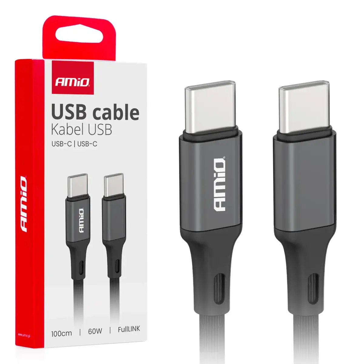 AMiO AMIO-03902 datu pārraides un uzlādes vads | USB-C uz USB-C | 60W | 1m