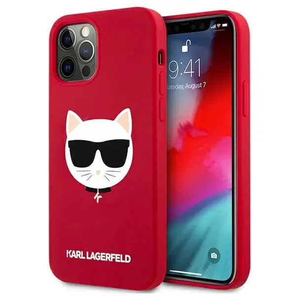 KLHCP12MSLCHRE Karl Lagerfeld Choupette Head Silicone Case for iPhone 12|12 Pro 6.1 Light Red