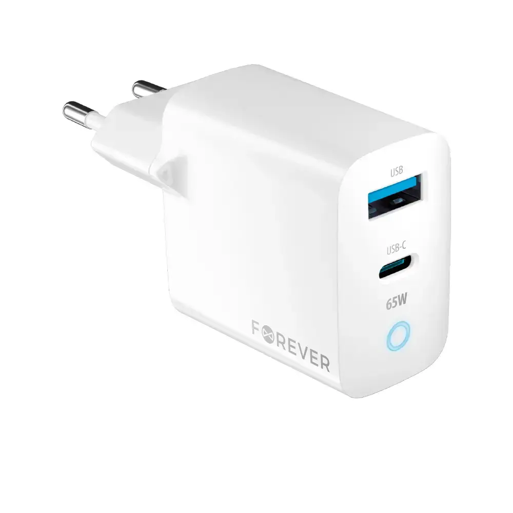 Forever TC-06 tīkla lādētājs | 65W | GaN, PD, QC | USB-C, USB-A | balts