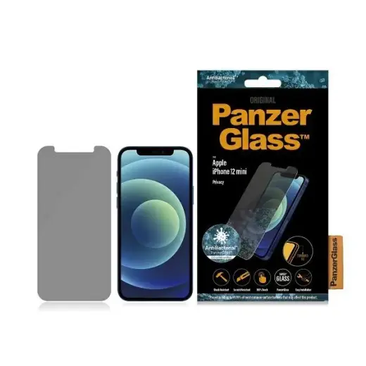 PanzerGlass Standard Super+ privaatsuse karastatud klaas telefonile iPhone 12 Mini (privaatsusefekt), antibakteriaalne
