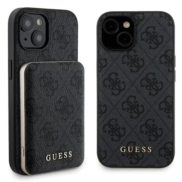 Zestaw Guess GUBPM5P15S4GEMGK iPhone 15 6.1" hardcase + Powerbank 5000mAh MagSafe czarny|black 4G Metal Logo