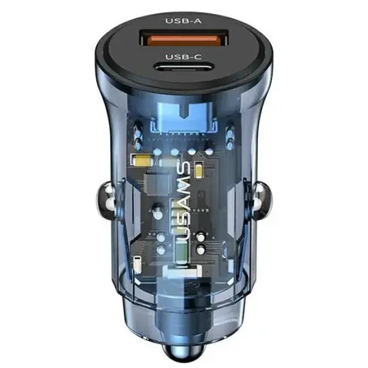 USAMS C32 CC164CC02 automašīnas lādētājs | 30W | USB-A, USB-C | zils
