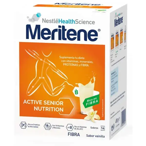 MERITENE Active Senior Nutrition Vanilla Flavored Shake, High in Fiber, 14 Sachets