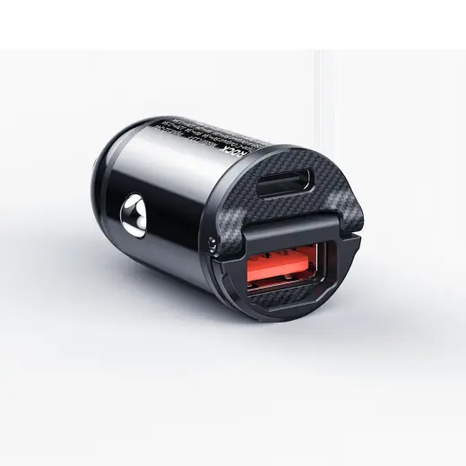 Rock car charger | 30W | PD, QC | USB-C, USB-A, cigarette lighter socket | black