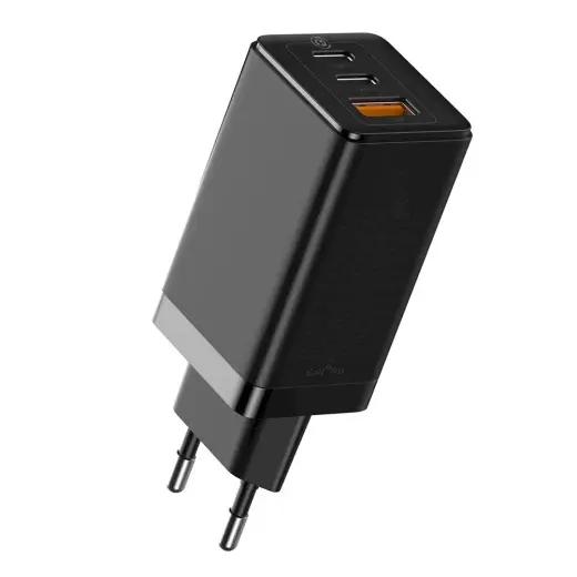 Baseus GaN CCGAN2P-B01 travel charger USB | 2 x USB-C | 65W | 5A | Quick Charge 3.0 Black