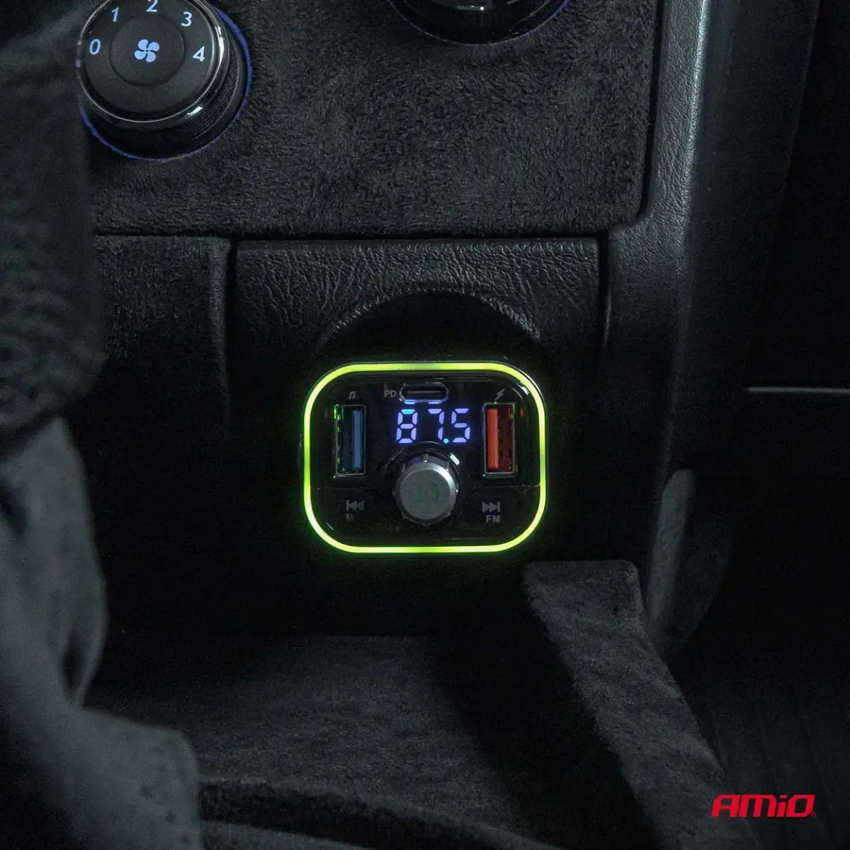 Car FM Transmitter 1×USB-C microSD 12V 24V AMIO-04652