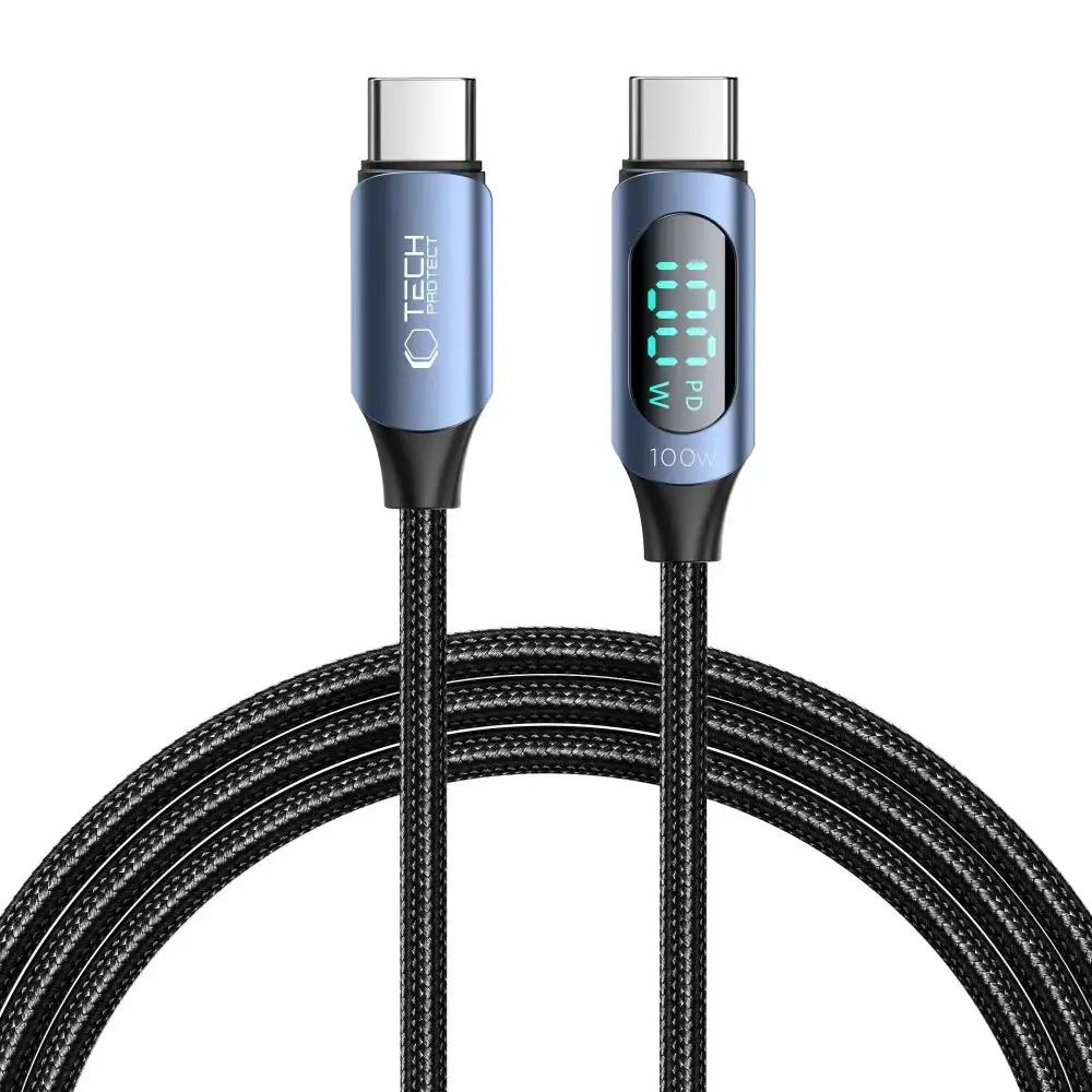 Tech-Protect UltraBoost cable with LED display USB-C | USB-C PD 100W 5A 2m - blue