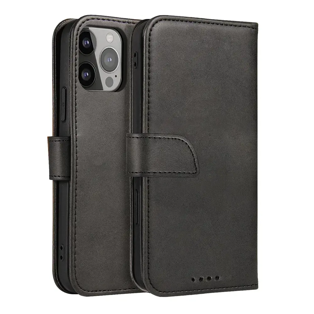 Magnet Case elegant grāmatveida maciņš ar statīvu telefonam iPhone 14 Pro Max melns