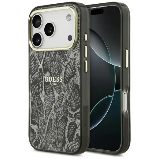 Guess Python Pattern чехол с поддержкой MagSafe для телефона iPhone 17 Pro черный