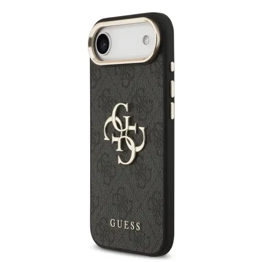 Guess PU Leather 4G Metal Logo Gold Frame Case for iPhone Air Black