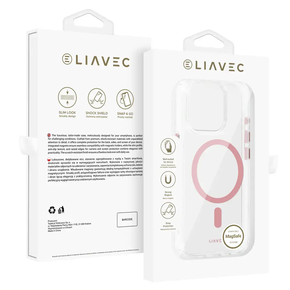 Liavec Glossy Magsafe Clear Case do Iphone 16 Pro Max różowy