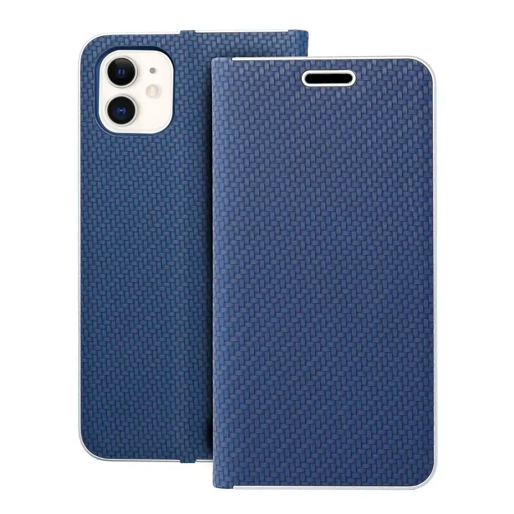 LUNA Book Carbon grāmatveida maciņš telefonam iPhone 11 zils