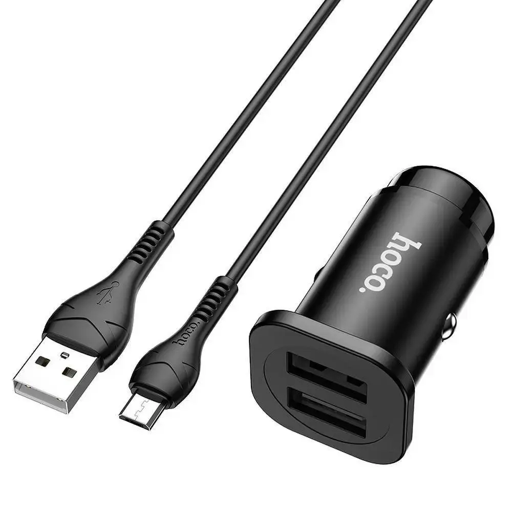 HOCO Car Charger 2 x USB + cable Micro USB Wise Road 24W Black