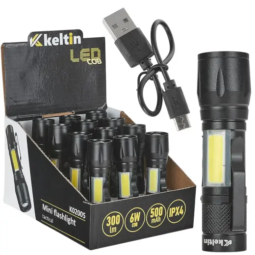 Mini taktisks LED COB lukturis 10W 500mAh 500lm IPX5 – displeja kaste