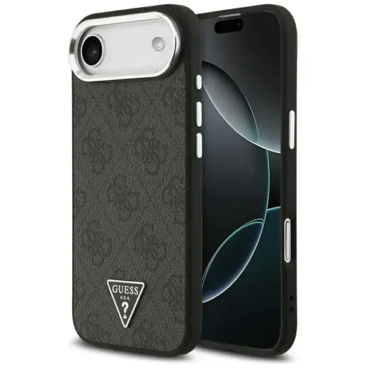 Guess 4G PU Leather Triangle Logo чехол с поддержкой MagSafe для телефона iPhone 17 Air чёрный