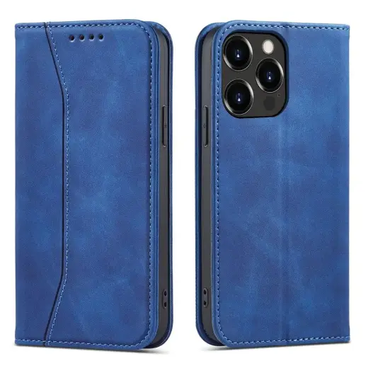 Magnet Fancy book type phone case with stand for iPhone 14 Plus blue