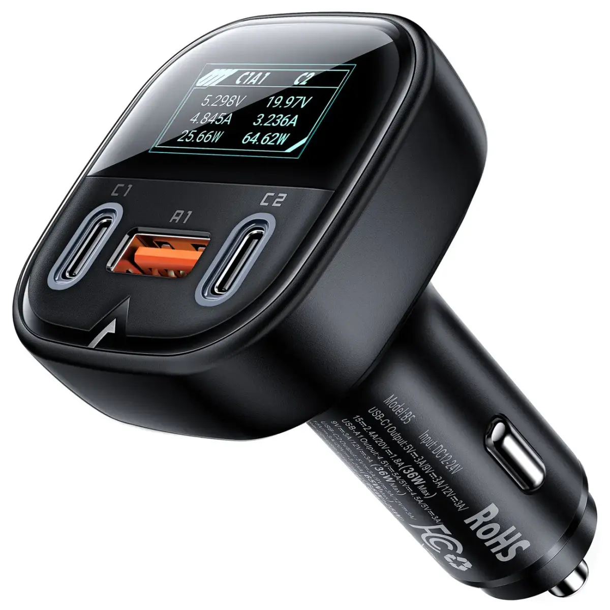 Acefast B5 auto lādētājs | 101W | PD, QC, PPS | USB-C, USB-A | melns