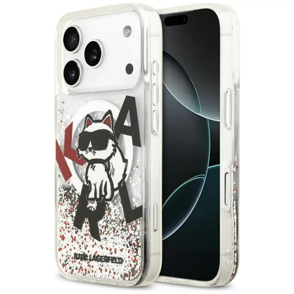 Etui Karl Lagerfeld Liquid Glitter        Choupette Logo MagSafe do iPhone 17 Pro przezroczysty