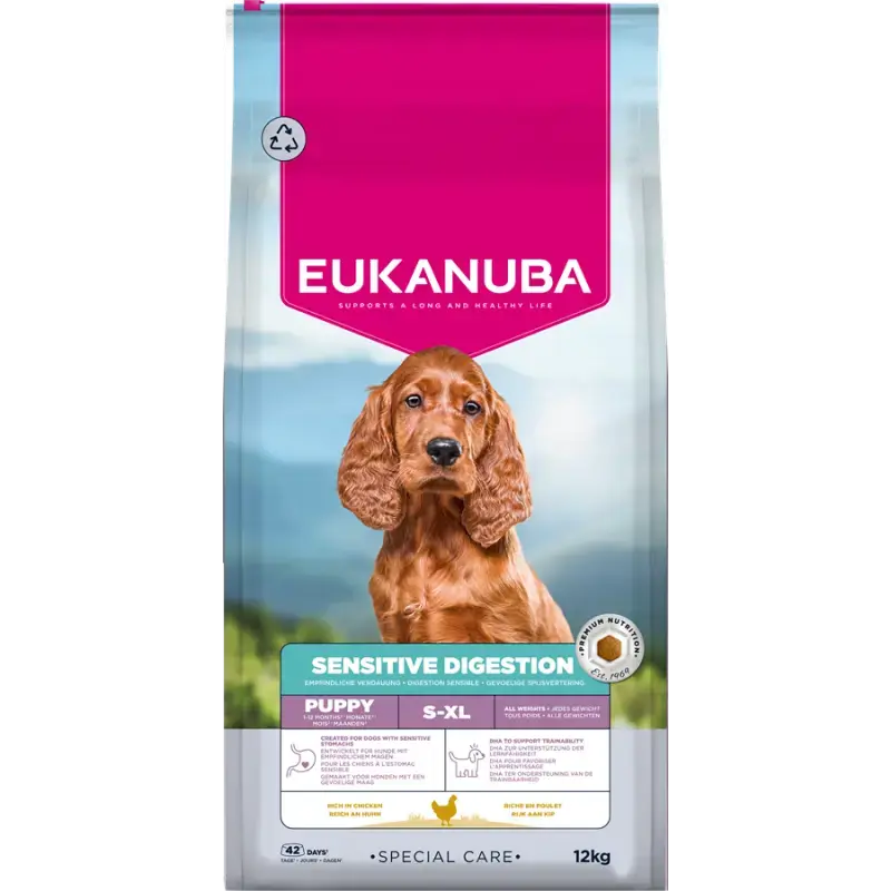 Sausa barība kucēniem - Eukanuba Daily Care for puppies with sensitive digestion 12 kg