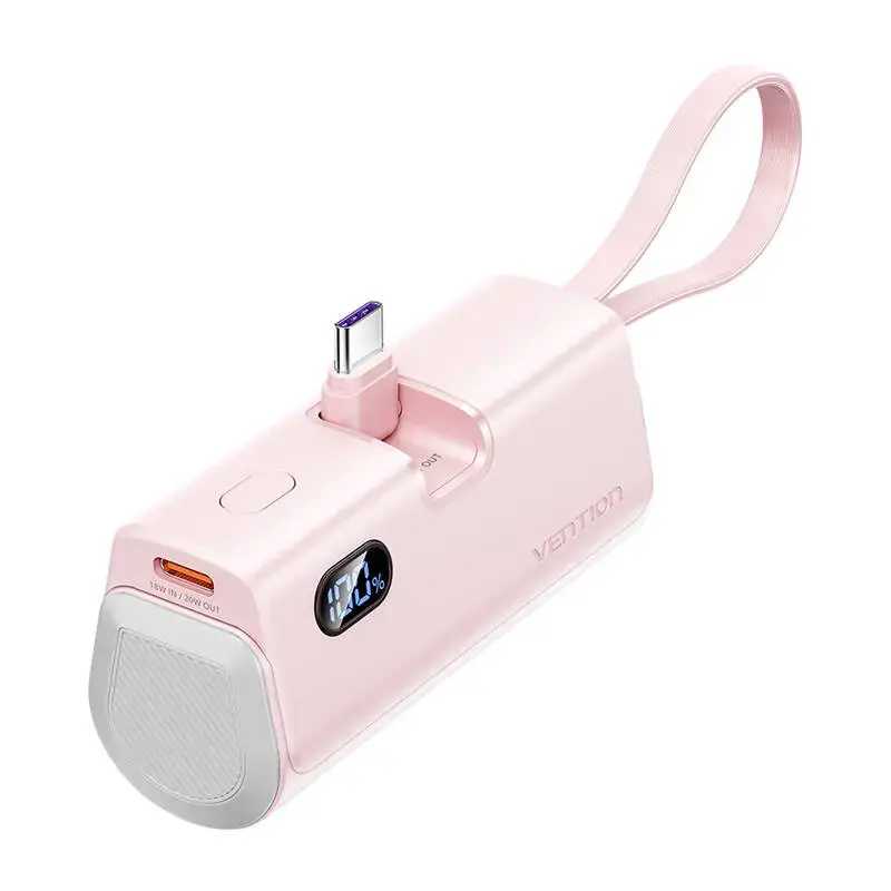 Vention FHQP0 external battery (powerbank) | 4800 mAh | 22.5W | USB-C, Lightning | LED display | pink