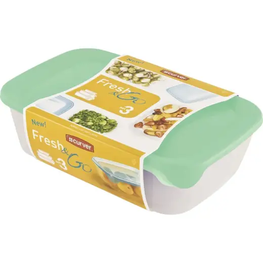 Food bowl set of 3 rectangular 2+1+0,5L Fresh&Go green