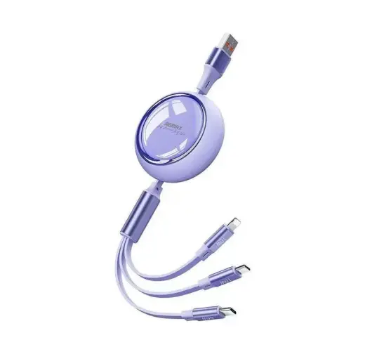 REMAX Linon Series RC-C029 3-in-1 andmeedastus- ja laadimiskaabel | USB-C kuni Micro USB, Lightning | 66W | lilla